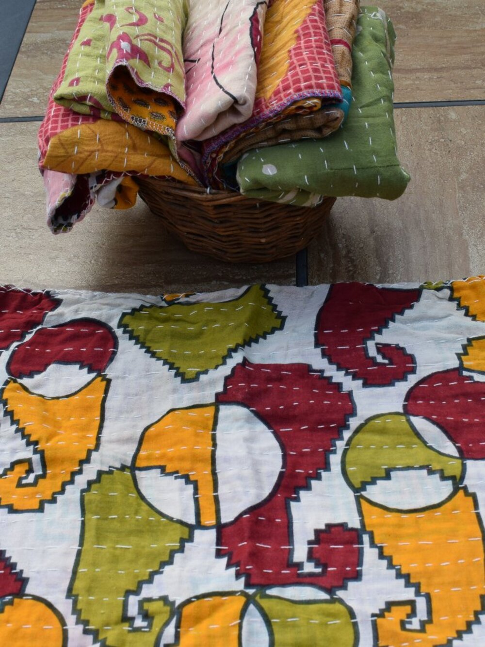 Handmade Kantha Kitchen Towels Set of 2 Upcycled Cotton Sari Dish Towels Boho